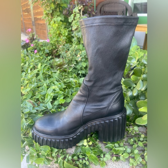 AGL Tiggy Sock booties Size 41 leather combat boot pull on style black boots - Picture 3 of 13